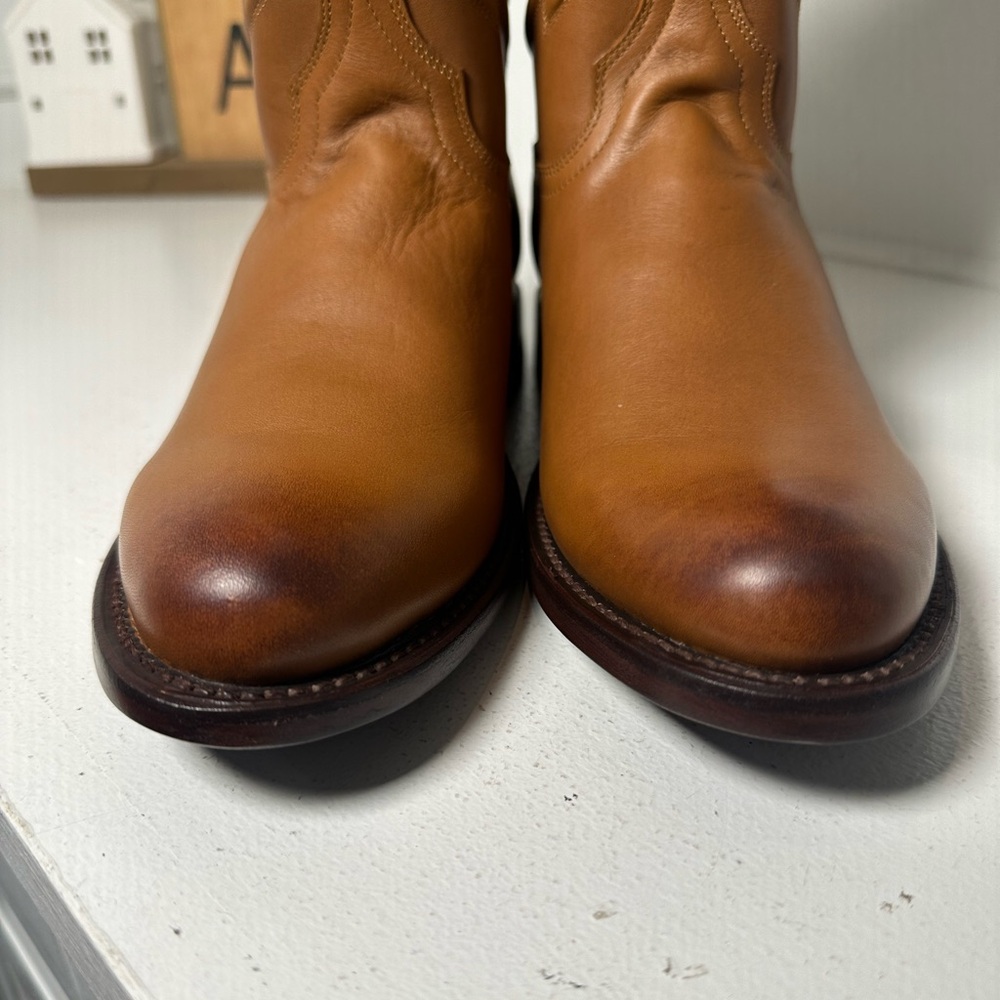 Cuero Handmade Cowboy Boots Men’s 8D Women’s 9 Tan Leather Western w/ Dust Bag - Picture 4 of 10